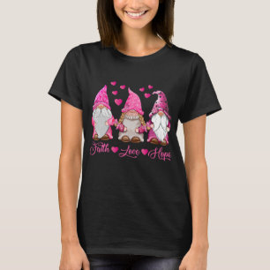 Cute Gnomes Ribbon Never Give Up Breast Cancer T-Shirt