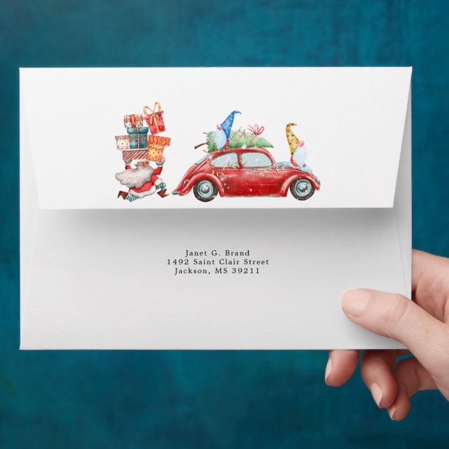 Cute Gnomes & Santa Pre-Addressed Christmas Envelope (Hand)