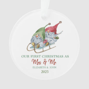 Cute Gnomes Sleigh Our First Christmas  Ornament