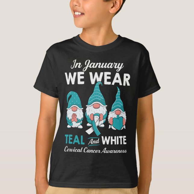 Cute gnomes support for a survivor Cervical Cancer T-Shirt (Front)