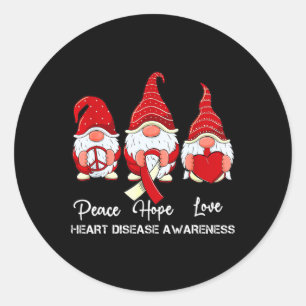 Cute Gnomes Support Ribbon Heart Disease Awareness Classic Round Sticker