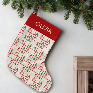 Cute Gnomes & Trees – Linen Christmas Design Small Christmas Stocking