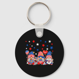 Cute Gnomes USA American Flag Independence Day 4th Key Ring