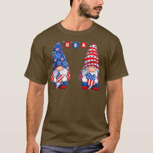 Cute gnomes USA American Flag Patriotic 4th of T-Shirt