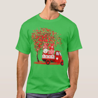 Cute Gnomes Valentines Day Red Truck Hearts T-Shirt