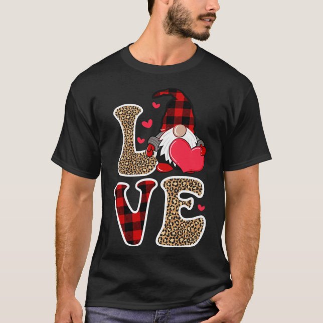 Cute Gnomes Valentines Love Leopard Plaid Couple M T-Shirt (Front)