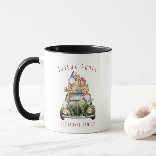 Cute Gnomes Vintage Car Christmas Mug (With Donut)