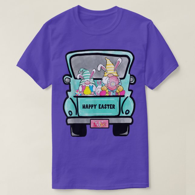 Cute Gnomes With Bunny Ears Egg Hunting Truck East T-Shirt (Design Front)