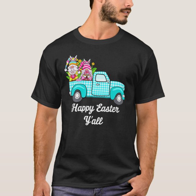 Cute Gnomes With Bunny Ears Egg Hunting Truck East T-Shirt (Front)