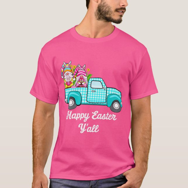 Cute Gnomes With Bunny Ears Egg Hunting Truck East T-Shirt (Front)