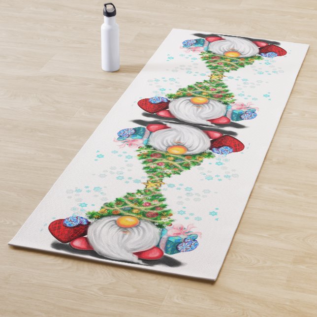 Cute Gnomes with Christmas Tree Hat and Gift - Fun Yoga Mat (In Situ)