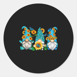 Cute Gnomes With Sunflower Butterfly Gardeners Sum Classic Round Sticker