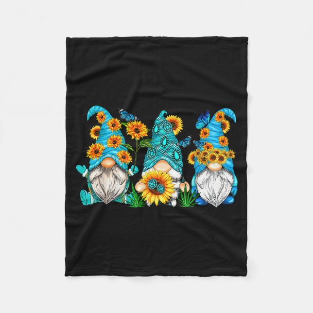 Cute Gnomes With Sunflower Butterfly Gardeners Sum Fleece Blanket (Front)