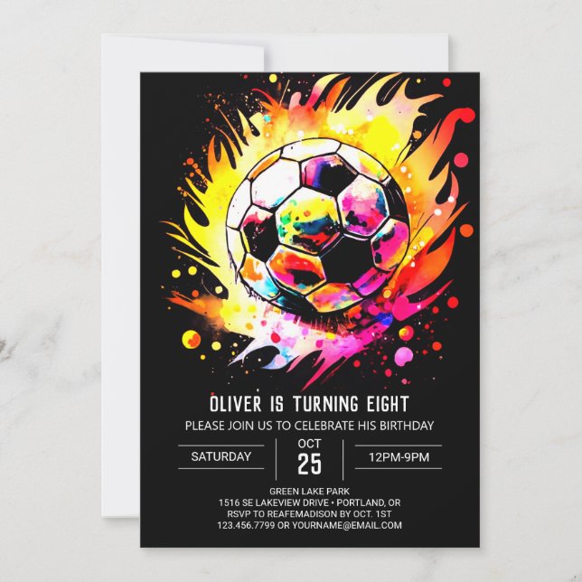 Cute Goal Watercolor Soccer Birthday Invitation (Front)