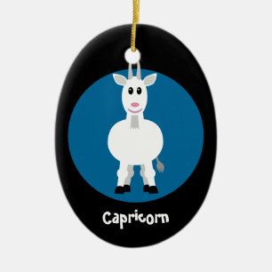 Cute Goat Capricorn Zodiac Sign Custom Blue Ceramic Tree Decoration