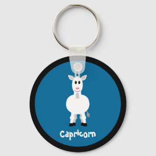 Cute Goat Capricorn Zodiac Sign Custom Blue Key Ring