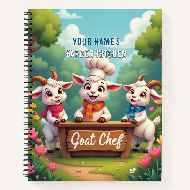 Cute Goat Chef Cartoon Kitchen Notebook (Front)