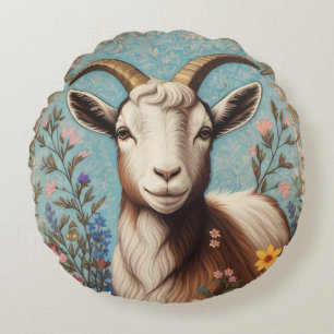 Cute Goat Elegant Colorful Floral Round Cushion