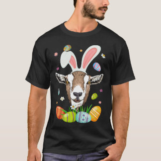 Cute Goat Face With Bunny Ears Colorful Eggs Easte T-Shirt