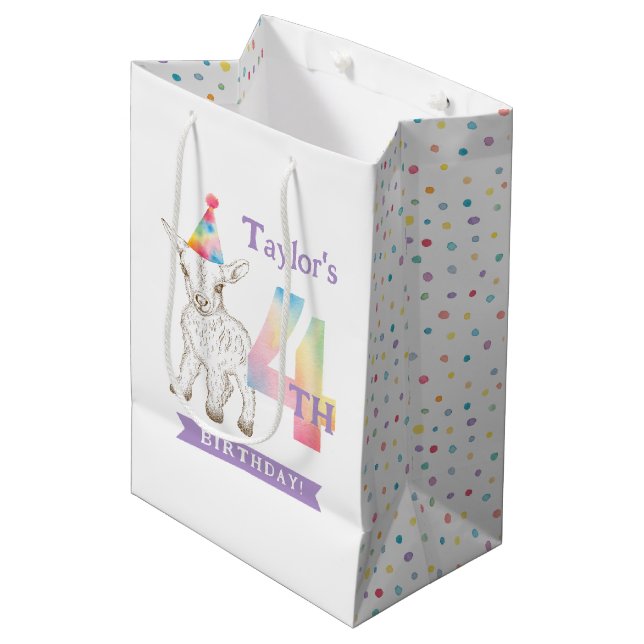 Cute Goat Farm Animal Pastel 4th Birthday Bag (Front Angled)