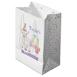 Cute Goat Farm Animal Pastel 4th Birthday Party Medium Gift Bag