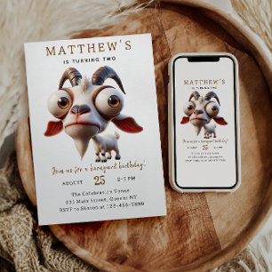 Cute goat Farm Animals 2nd Birthday Party Invitation