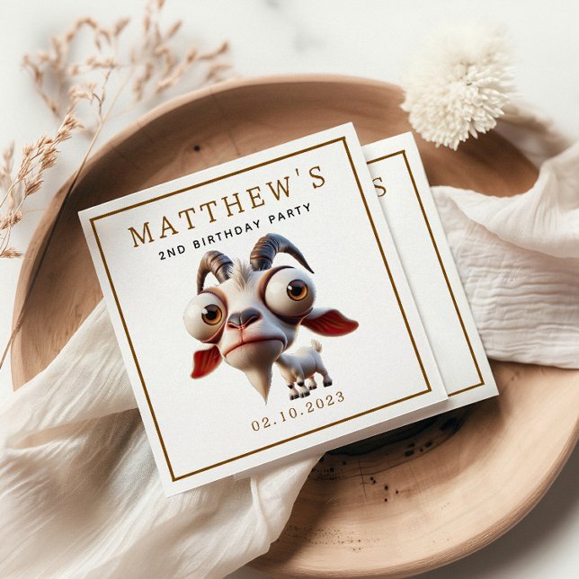 Cute Goat Farm Animals 2nd Birthday Party Napkin (Creator Uploaded)