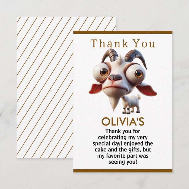 Cute goat Farm Animals 2nd Birthday Party Thank You Card (Front/Back)