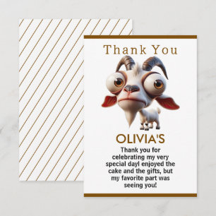 Cute goat Farm Animals 2nd Birthday Party Thank You Card