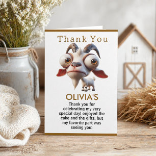 Cute goat Farm Animals 2nd Birthday Party Thank You Card
