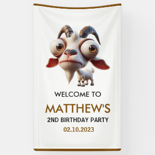 Cute goat Farm Animals 2nd Birthday Party Welcome Banner