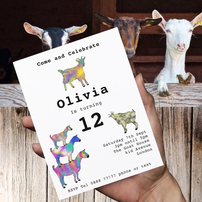 Cute Goat Girls Birthday Party Budget Invitation Postcard (Cute goats farm animal 12th birthday party budget invitation )
