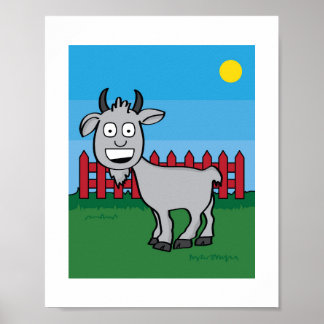 Cute Goat Illustration Kids Farm Animal Art Poster