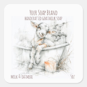 Cute Goat in a Bath Goatmilk Soap Square Sticker