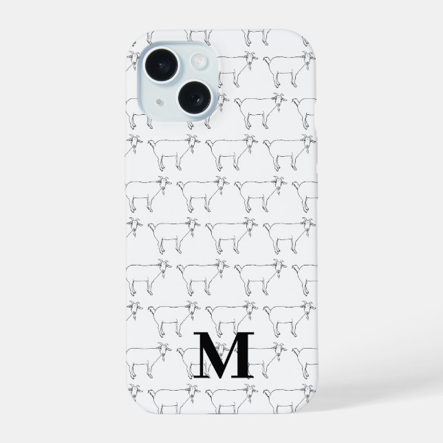 Cute Goat Pattern Black and White iPhone 15 Case (Back)