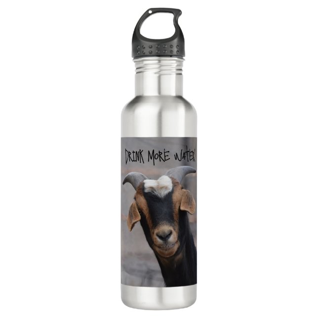 Cute Goat Reminding You to "Drink More Water". 710 Ml Water Bottle (Front)