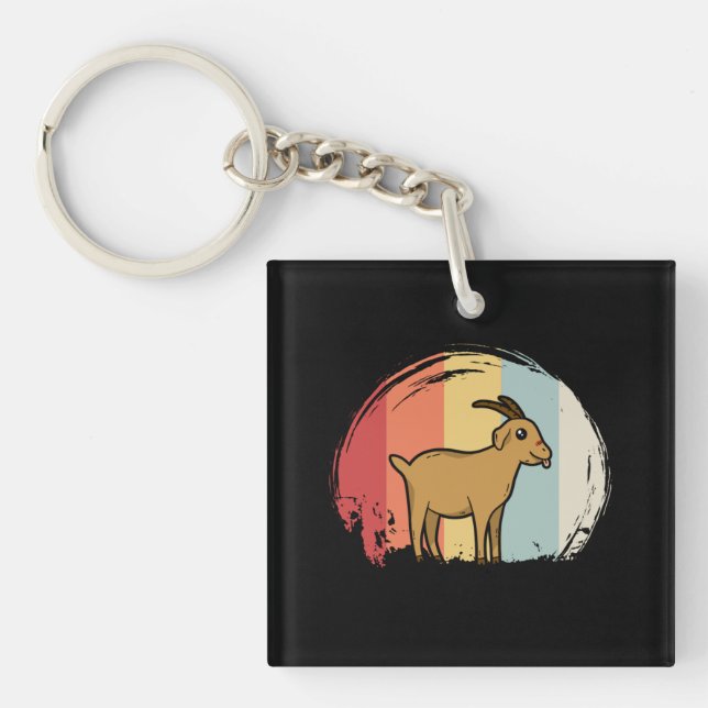 Cute Goat Retro Key Ring (Front)
