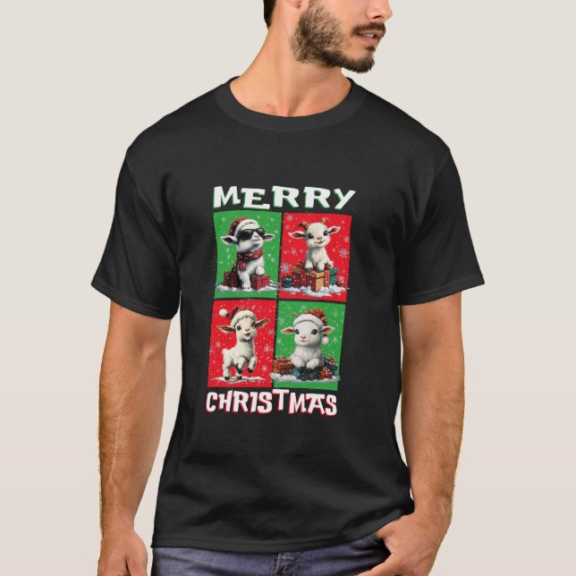 Cute Goat Santa Animals Lover Merry Christmas Tree T-Shirt (Front)