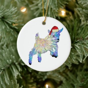 Cute Goat wearing a Santa hat  Ceramic Tree Decoration