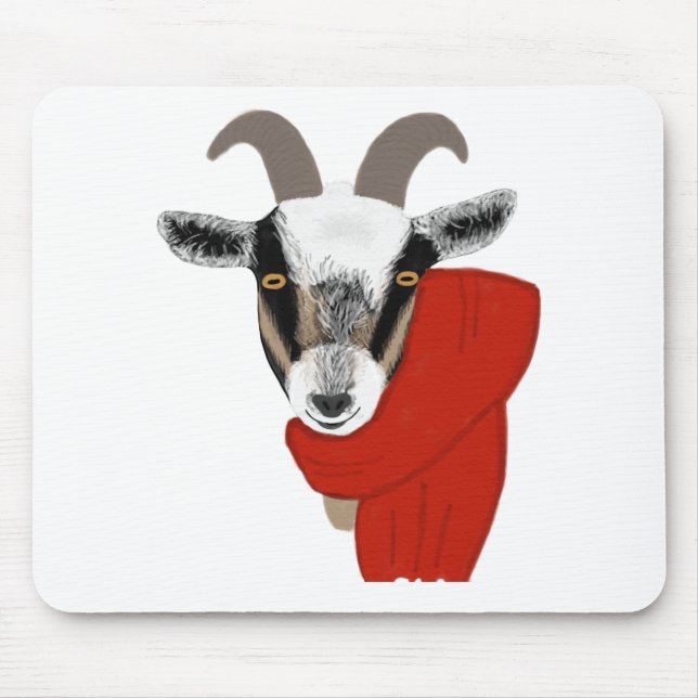 Cute Goat Wearing a Scarf Mouse Mat (Front)