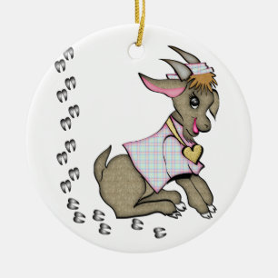 Cute Goat with HoofPrints Ceramic Tree Decoration
