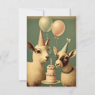 Cute Goats Birthday Party Flat Greeting Card