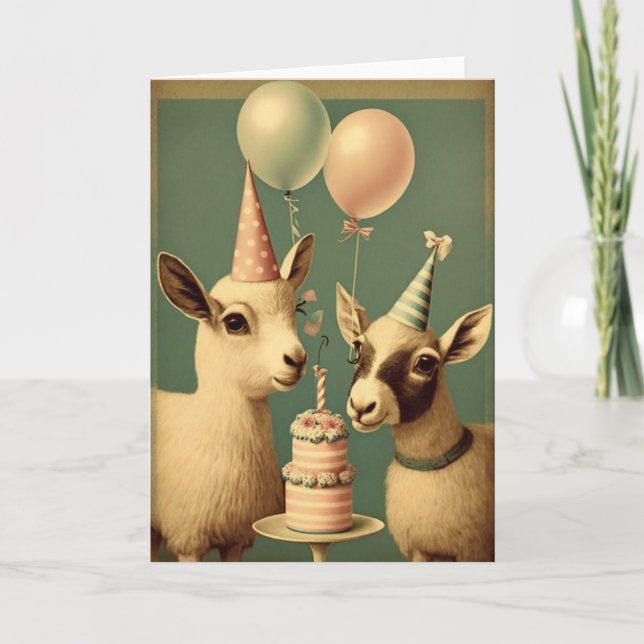 Cute Goats Birthday Party Greeting Card (Front)