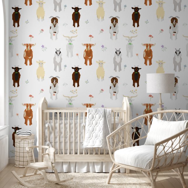 Cute Goats Farm Animals Kids Bedroom Playroom Wallpaper (Kids)