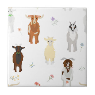 Cute Goats Farm Animals Kids Seamless Pattern Tile