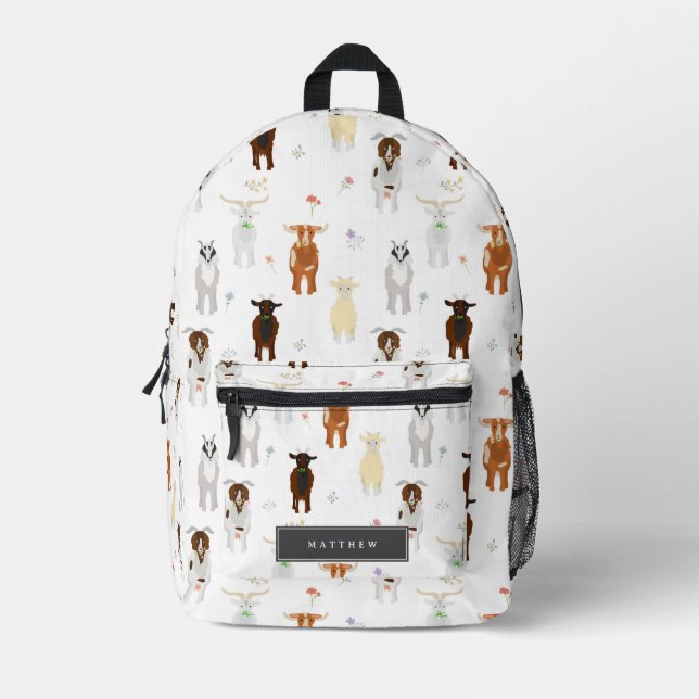 Cute Goats Farm Animals Printed Backpack (Front)