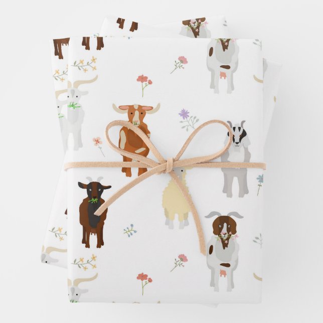Cute Goats Farm Animals Wrapping Paper Sheet (In situ)
