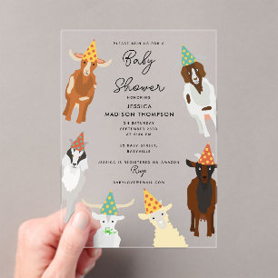 Cute Goats Farm Party Animals Goat Baby Shower Acrylic Invitations