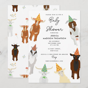 Cute Goats Farm Party Animals Goat Baby Shower Invitation
