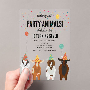 Cute Goats Farm Party Animals Goat Birthday Theme Acrylic Invitations